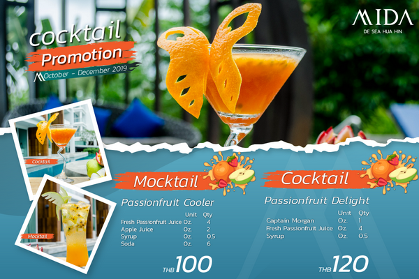 Passion fruit beverages | Cocktail & Mocktail | Mida De Sea Hua Hin